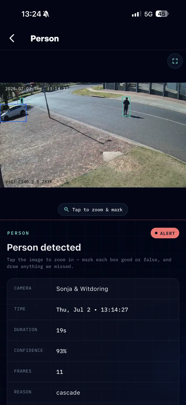 Person detection with photo evidence in the Ghosthome Guard app